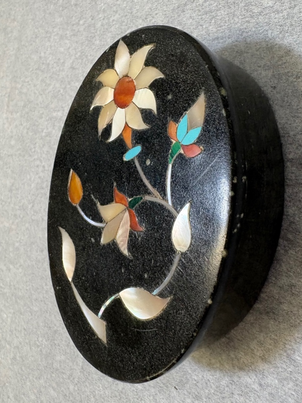 Handcrafted Floral Keepsake Box, Mother of Pearl Floral Marble Box 4.5”x 3”